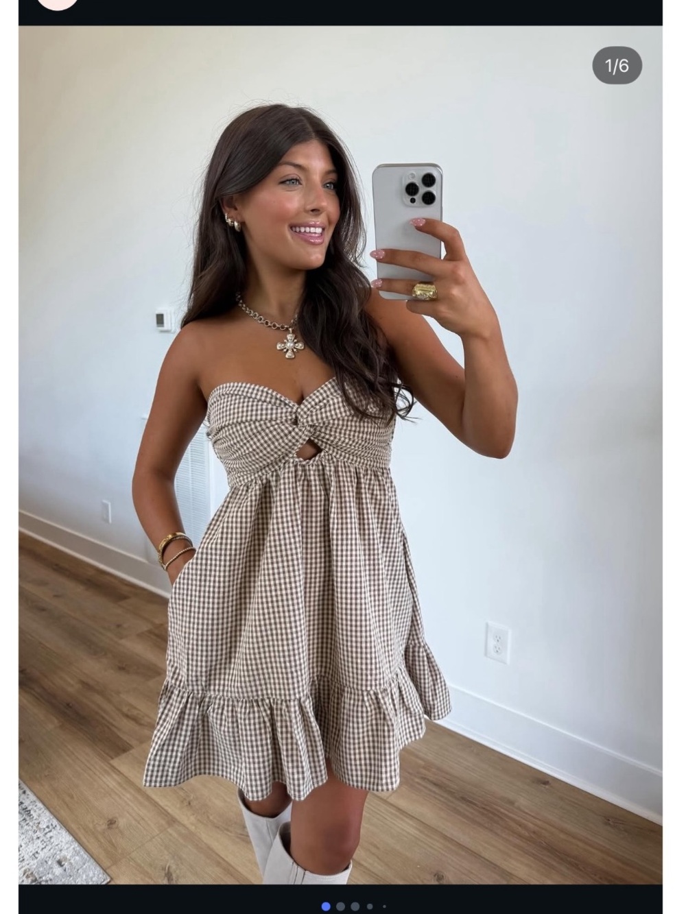 Brown Boutique Gingham Mini Dress with Twist Front and Open Back